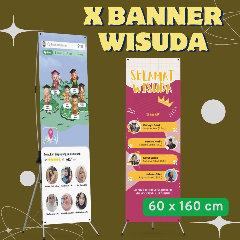 Banner X 60x160cm - BANNER WISUDA - Custom Design Gratis