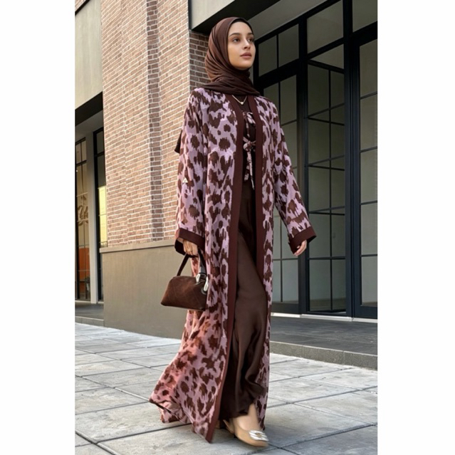 RANIA OUTER ABAYA • Outer Motif Pink Mahogany• Outer Unik • Pink dan Mahogany • Outer 3d chiffon • B