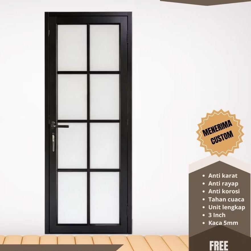 PINTU Aluminium 1Daun Full Kaca Ornamen(L90×T200)
