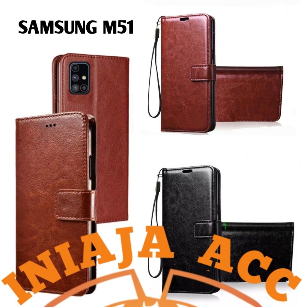 CASE SAMSUNG M51 LEATHER CASE SARUNG HP DOMPET KULIT FLIP COVER CASE BUKA TUTUP KESING DOMPET