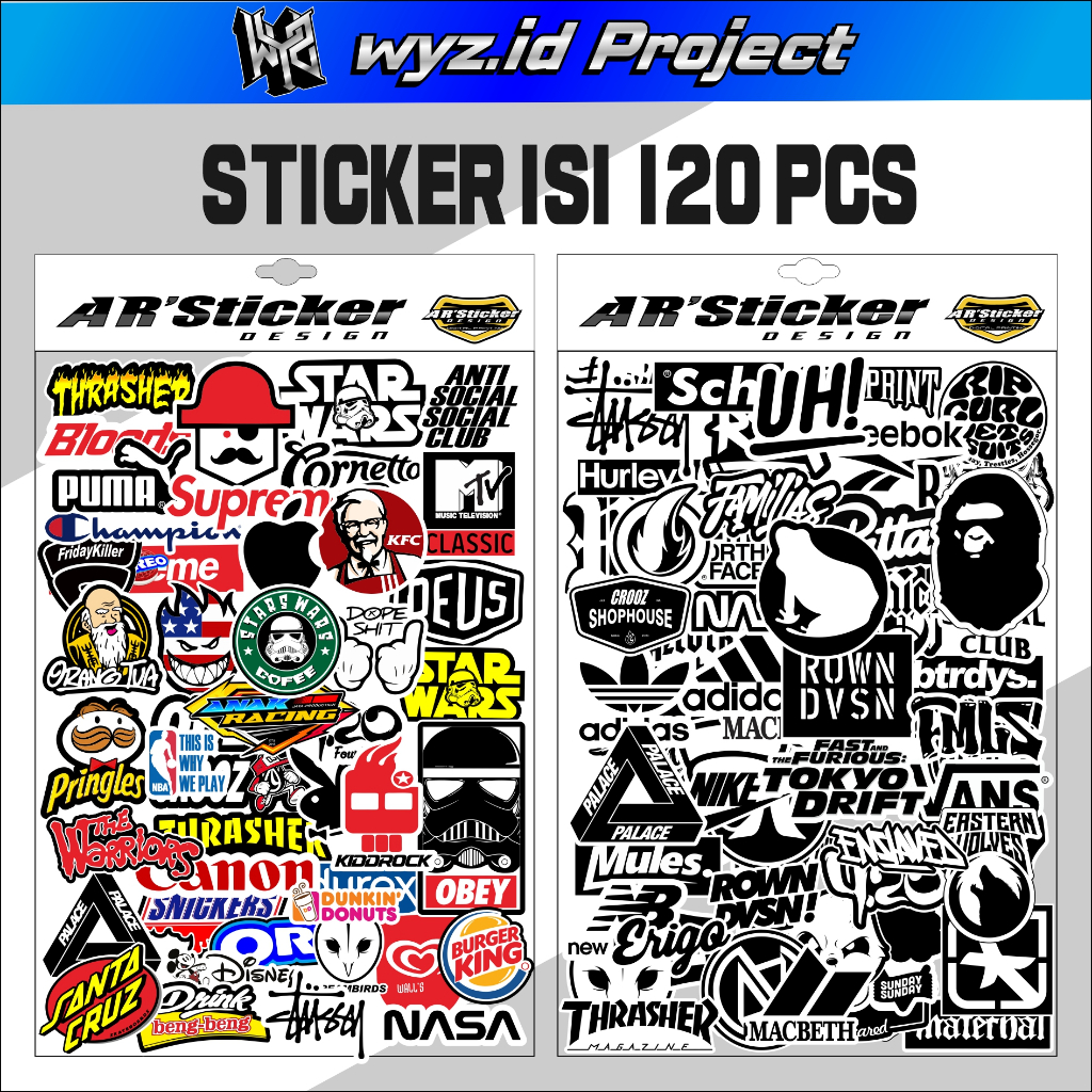 120 Pcs Sticker Pack Distro Logo Brand Stiker Brand Distro