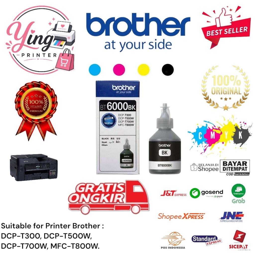 Tinta Brother BT6000BK Original Support Printer Brother DCP-T300, DCP-T500W, DCP-T700W, dan MFC-T800