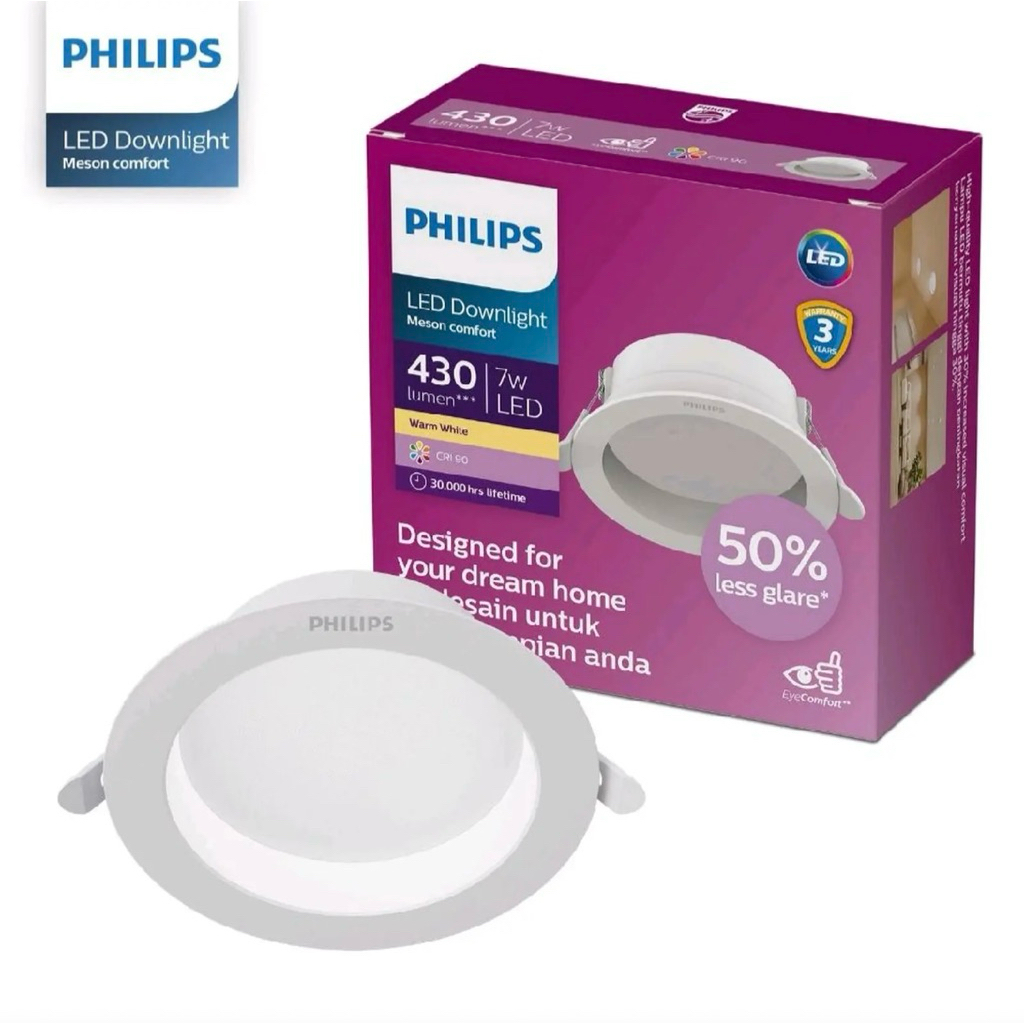 Lampu Downlight LED PHILIPS  Meson COMFORT 5.5 7 9 13 17 21 24 Watt Cahaya Kuning Warm White 3000K