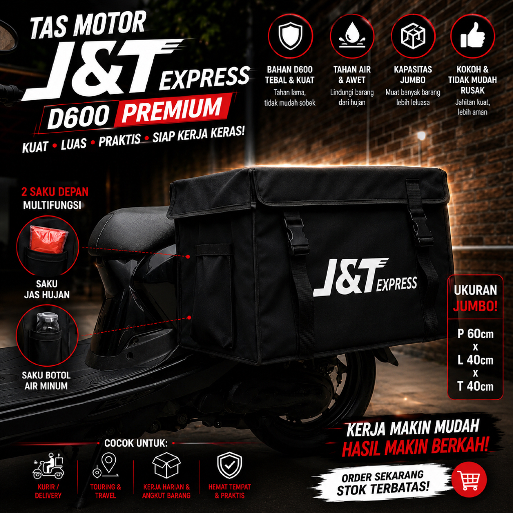 Tas Kurir Motor Logo J&T Super Jumbo Tas Motor Serbaguna