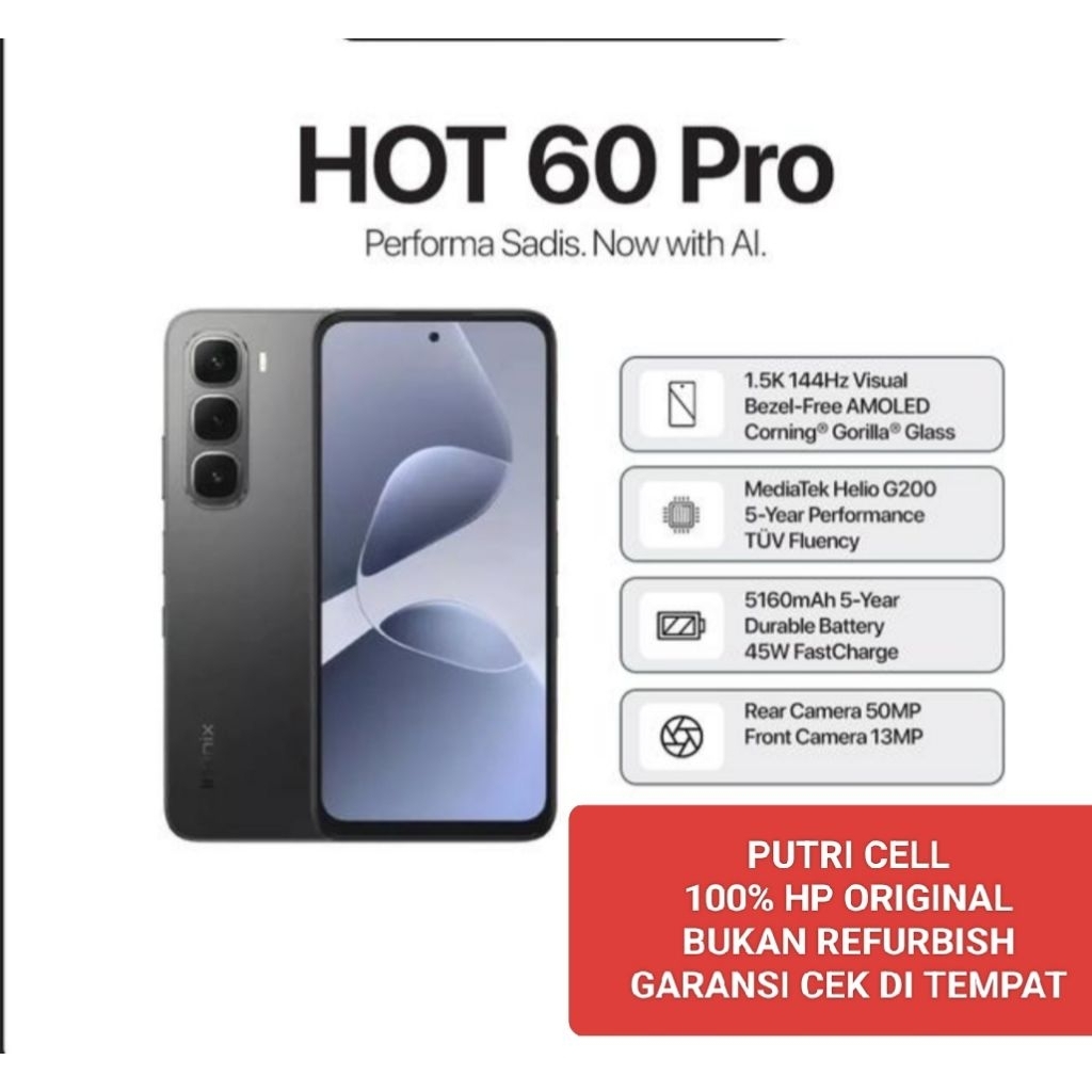 Infinix Hot 60Pro smartphone - Baterai Tahan Lama, NFC, Desain Elegan