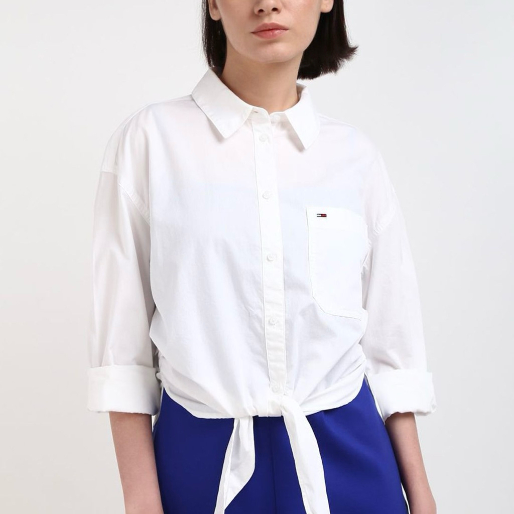 Tommy Hilfiger Women Cotton Pocket Shirt in White / Kemeja Wanita Putih Polos Tommy Hilfiger