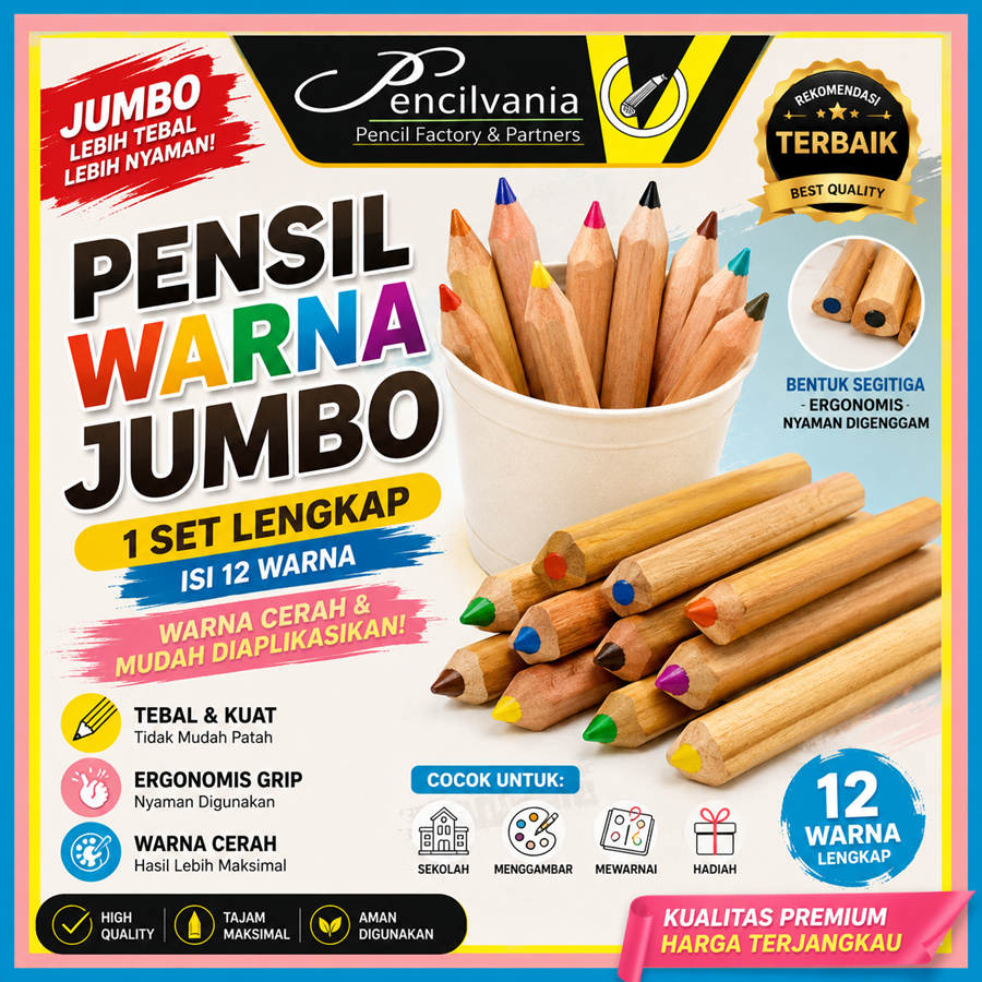PENSIL WARNA JUMBO YANG BAGUS LENGKAP SATU SET PAKET Pencil Triangular Sisa Export segitiga Import E