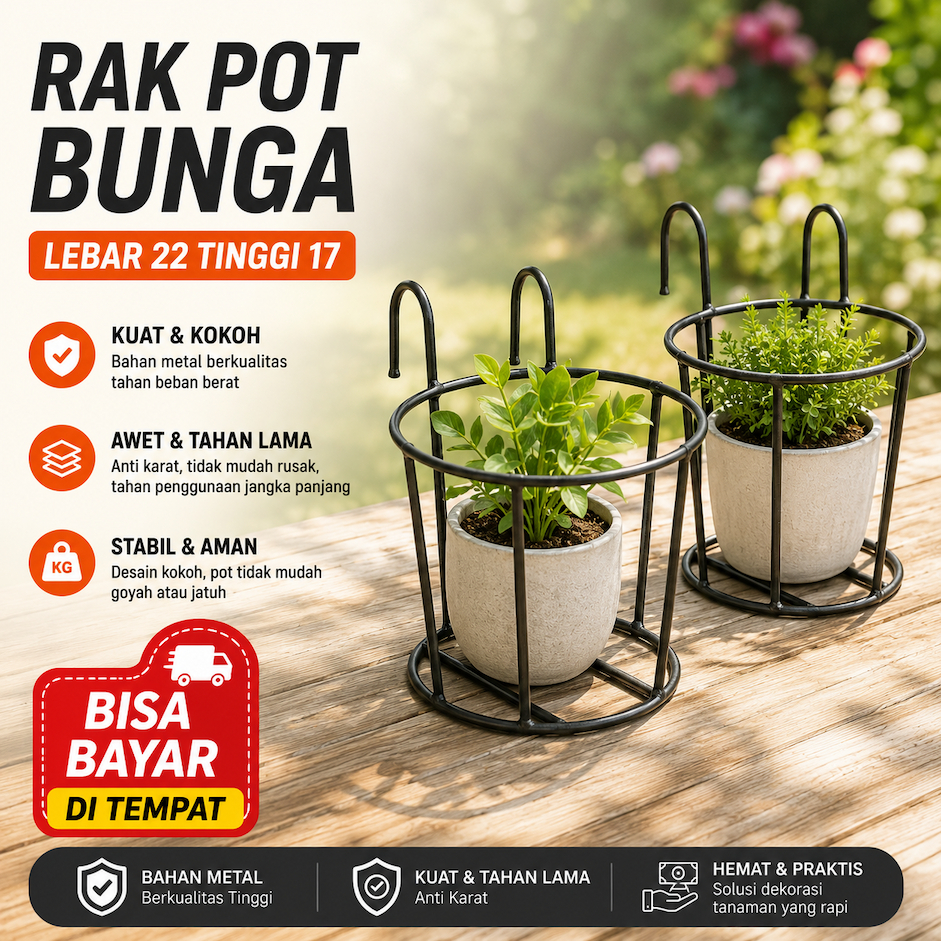 Rak Bunga Balkon Besi 17D - Rak Pot Tanaman Gantung Minimalis untuk Dekorasi Rumah & Taman