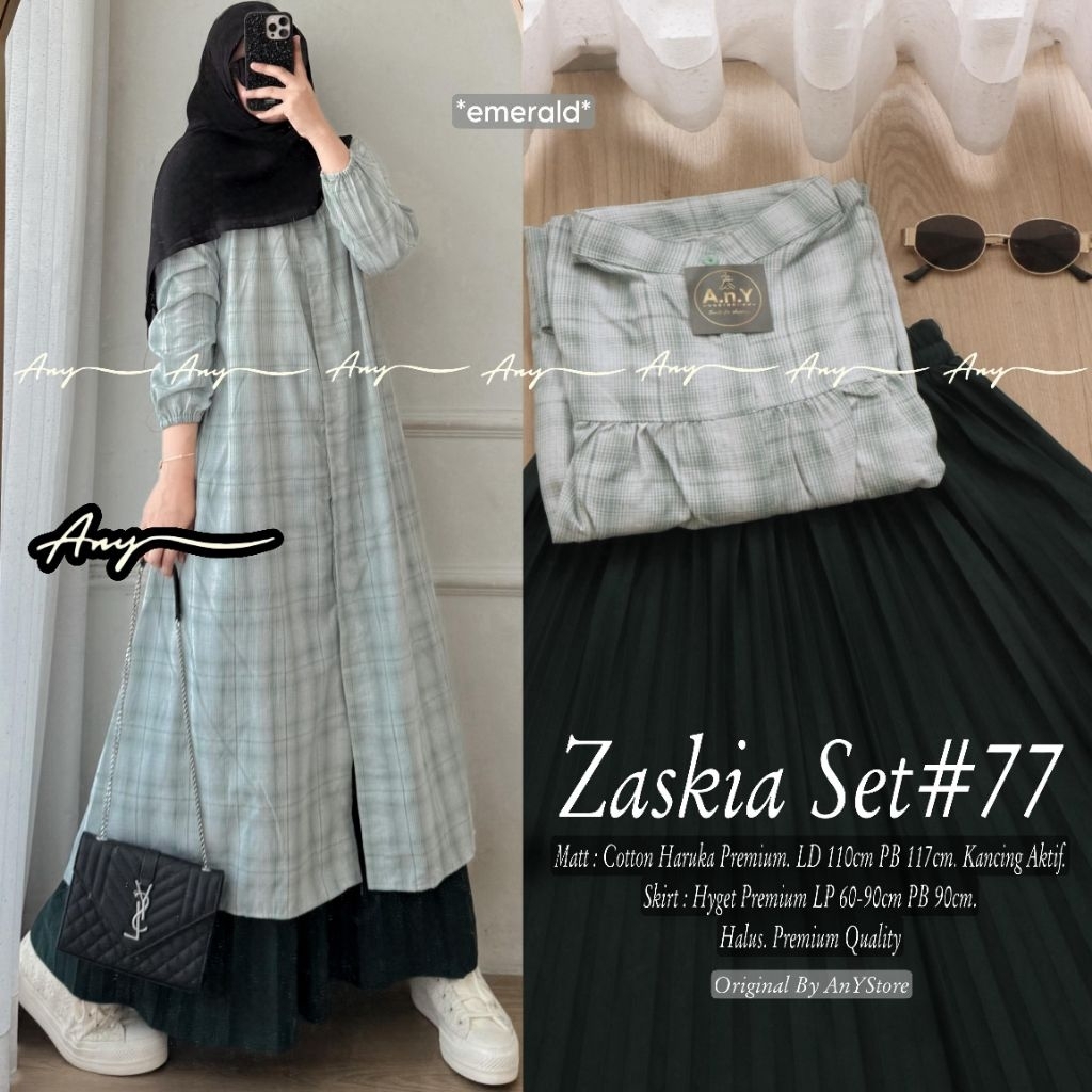 zaskia set #53 one set rok wanita kekinian by A.N.Y rok panjang plisket long tunik katun premium mid