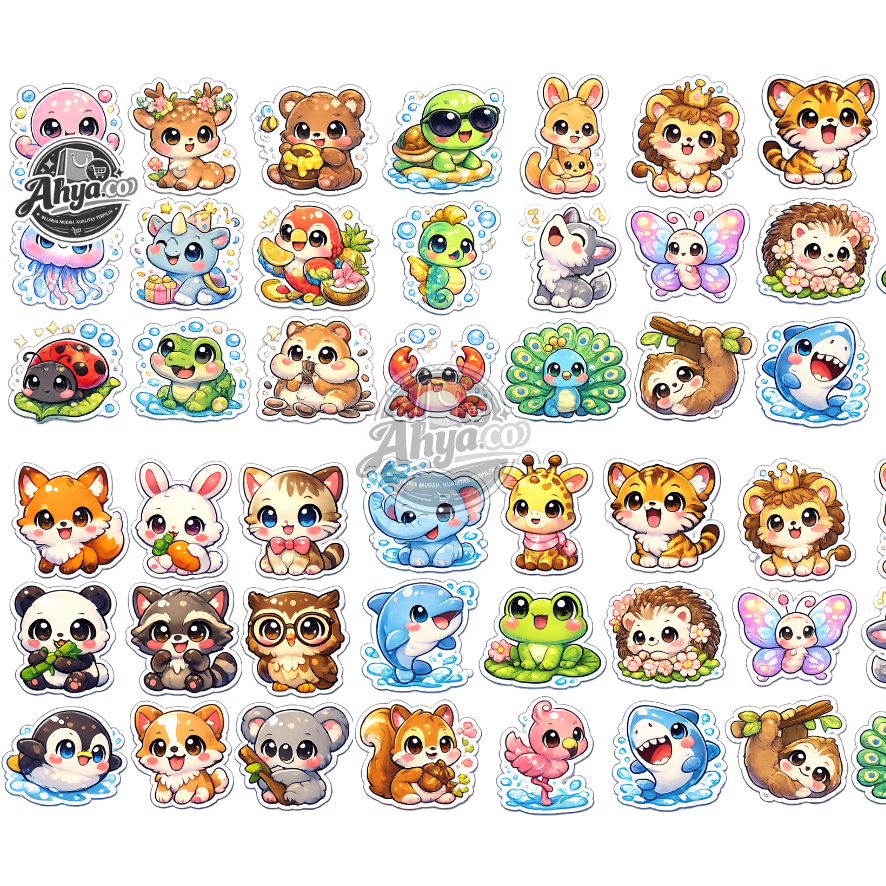 Paket 10 / 19 / 38 pcs Stiker UV DTF Lucu Karakter Chibi Animal Hewan Imut - Cetak Sticker UV DTF Ta