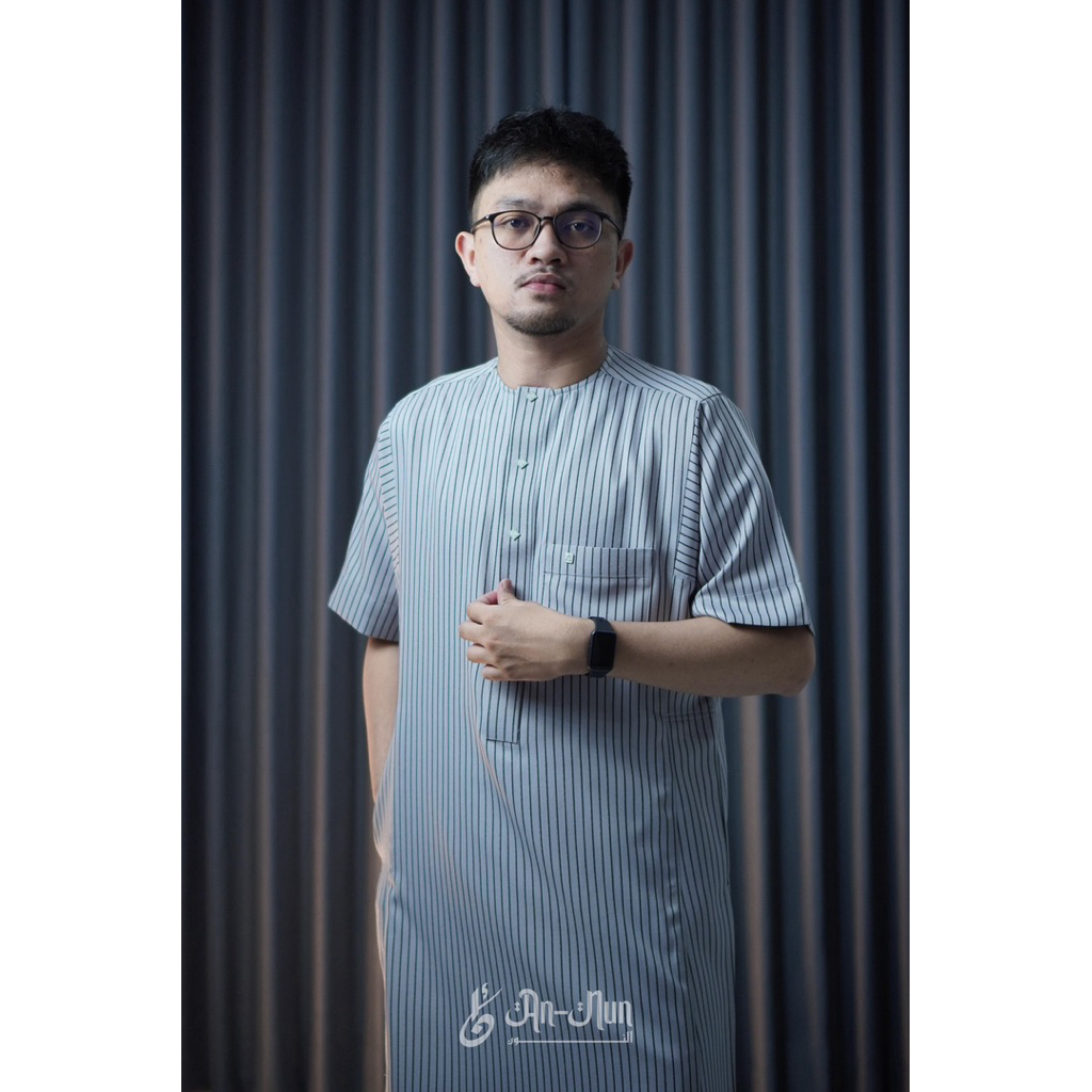 Gamis / jubah Annun Terbaru Salur Premium Lengan Pendek Kerah Oblong