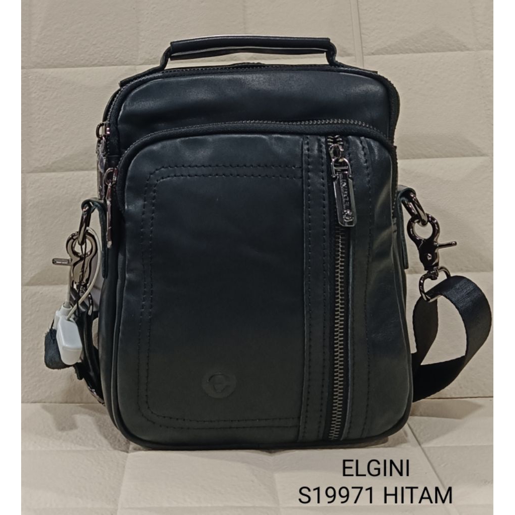 Tas selempang, tas samping UNISEX bahan kulit asli 100% brand ELGINI original