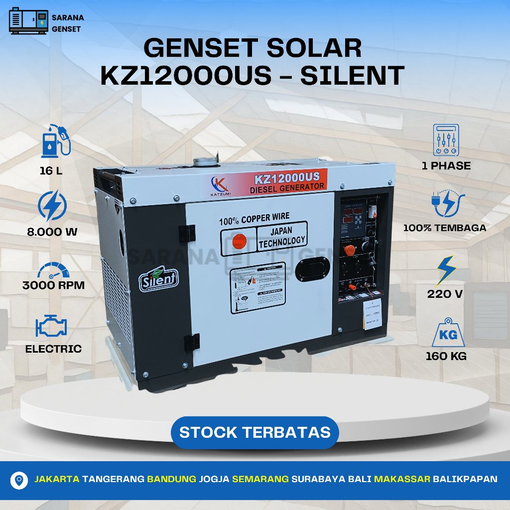 GENSET PORTABLE KATZUMI 10 KVA 1 PHASE 220/380V 50HZ KZ12000 US