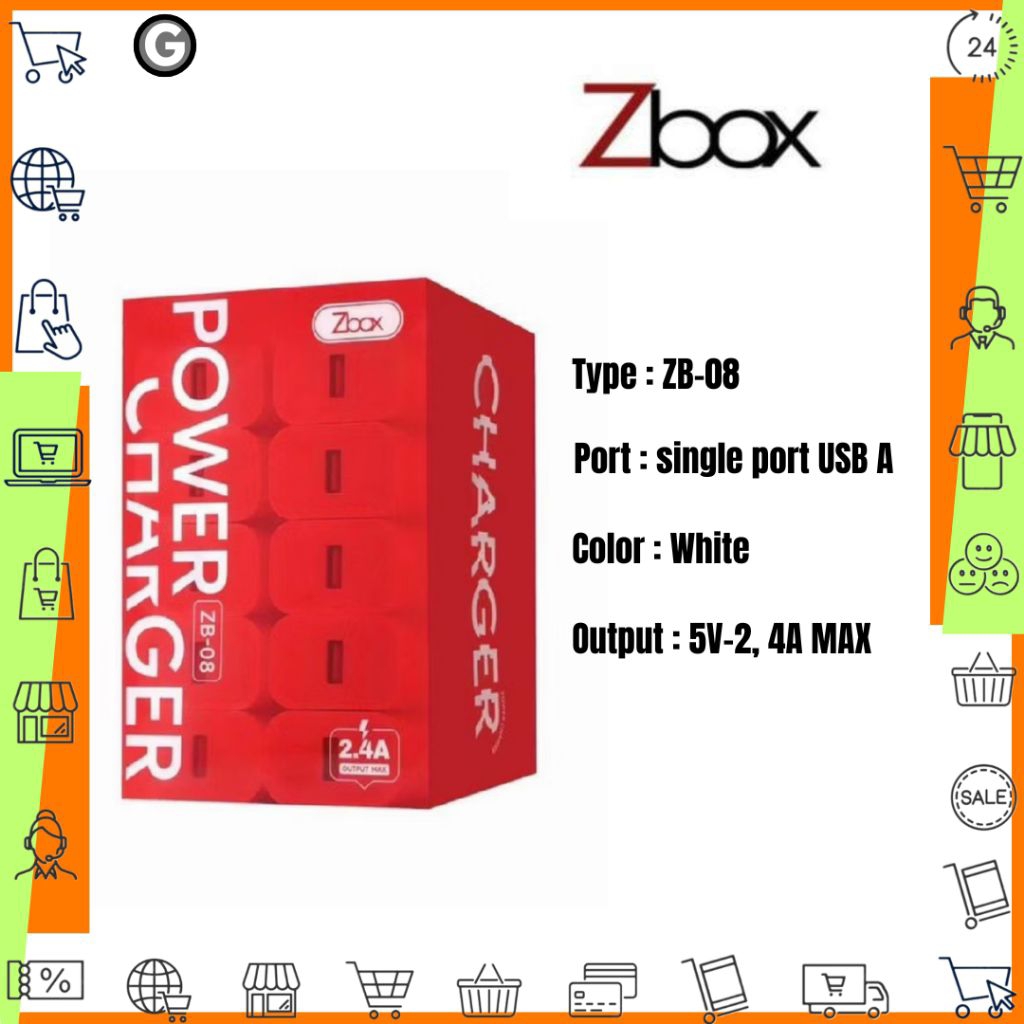 Charger ZBOX ZB-08 2.4A Fast Charging 1 Port USB – Kepala Charger Universal Android iPhone
