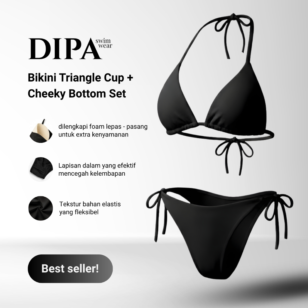 DIPA SWIMWEAR (1 SET) Bikini Triangle Cup + Cheeky Bottom - Premium Bikini Tanpa Kawat