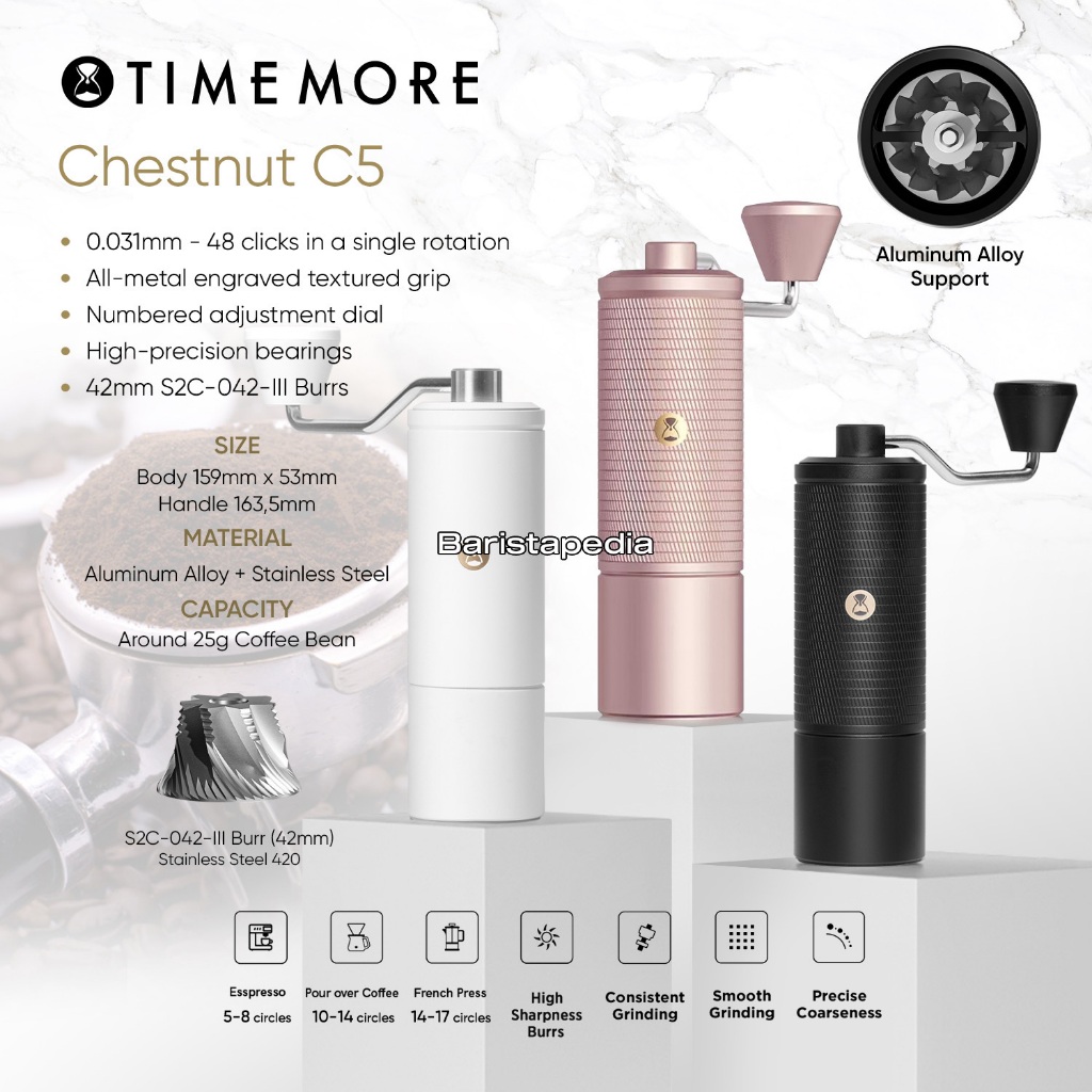 Timemore Chestnut C3s Hand Coffee Grinder - 36 Pengaturan, Bahan Alumunium & Stainless Steel