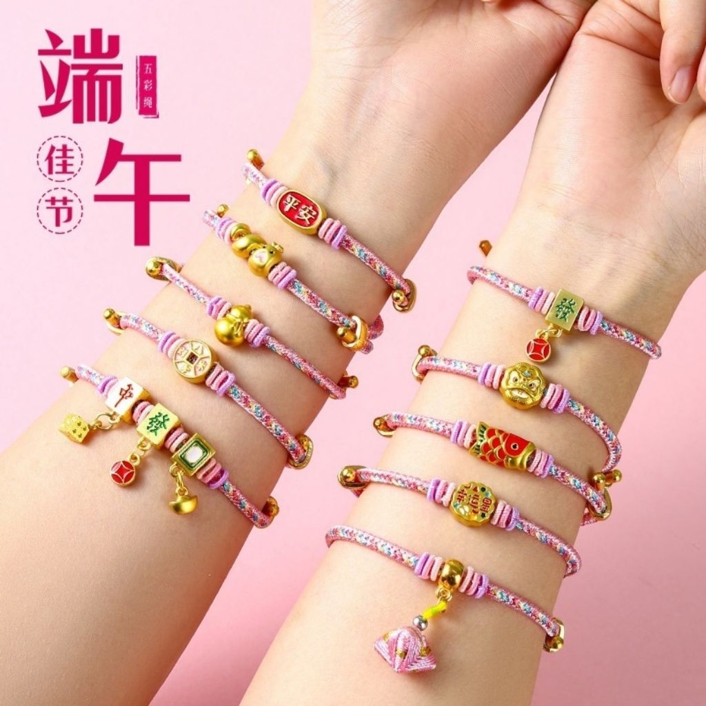 GELANG TALI PREMIUM KEBERUNTUNGAN HOKI MANIK EMAS CHARM EMAS GELANG VIRAL