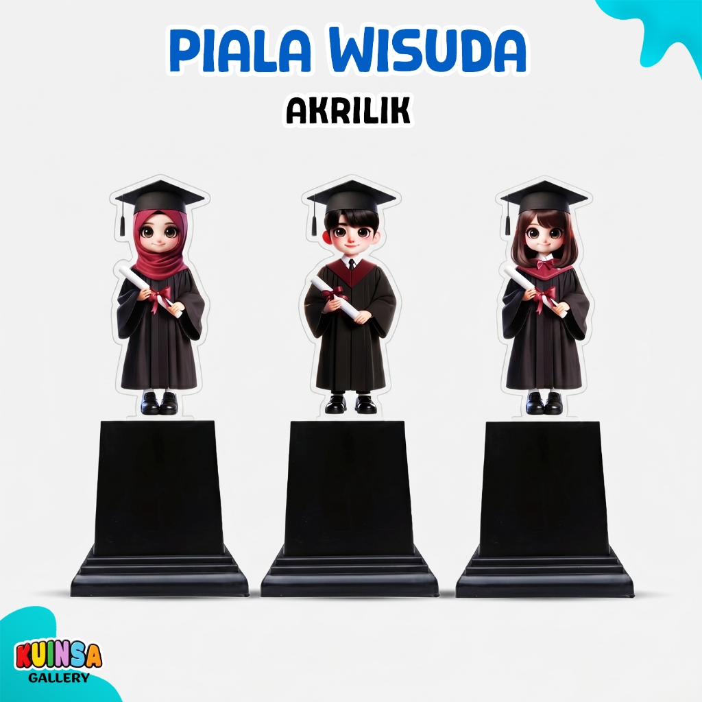 Piala Wisuda Akrilik Tinggi 26cm - Trophy Kelulusan Graduation Gift Model Laki Laki / Perempuan / Hi