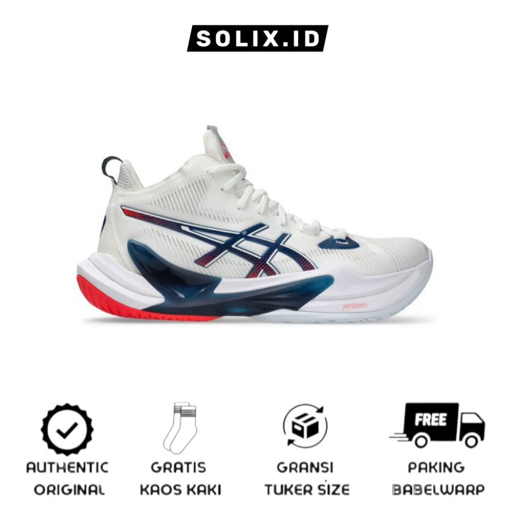 Sepatu Volly Ball Asics Metarise 2 White Mako Blue