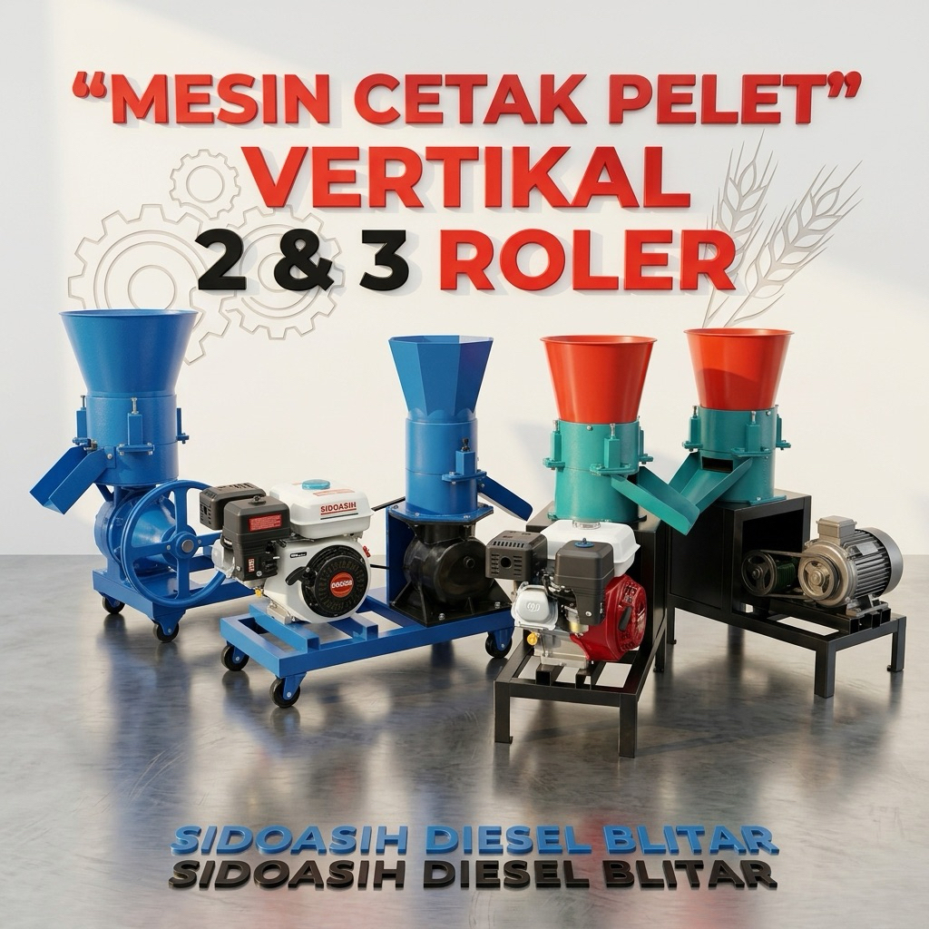 Mesin Pencetak Pelet Vertikal 2Roler & 3Roller GX200 4Tak Bensin Kapasitas 50-300kg/jam Efisiensi Ti