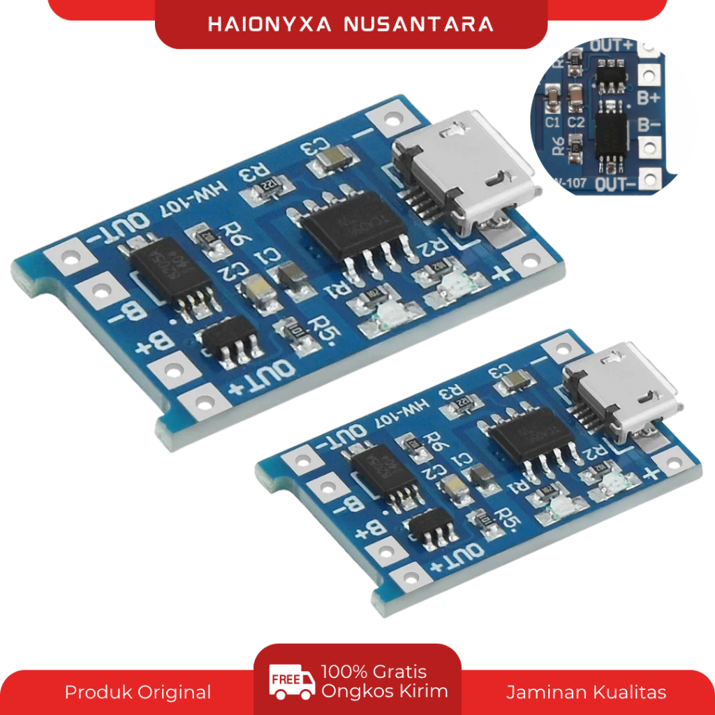 Modul Charger Baterai TP4056 1A Micro USB With Protection Lithium Battery 3.7V + Protection TP4056 P