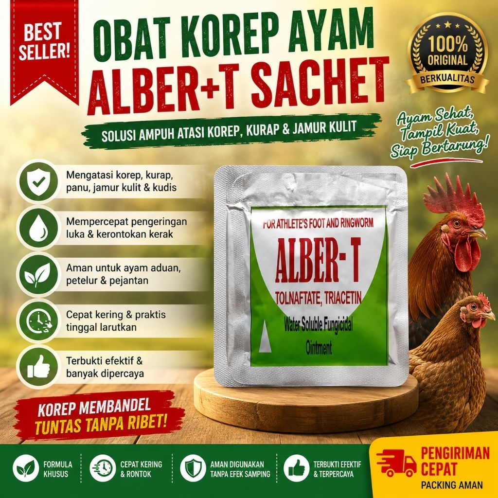 Obat Korep Ayam ALBER+T Sachet Original | Obat Kurap Ayam, Jamur Kulit, Kudis, Kaki Bersisik, Koreng