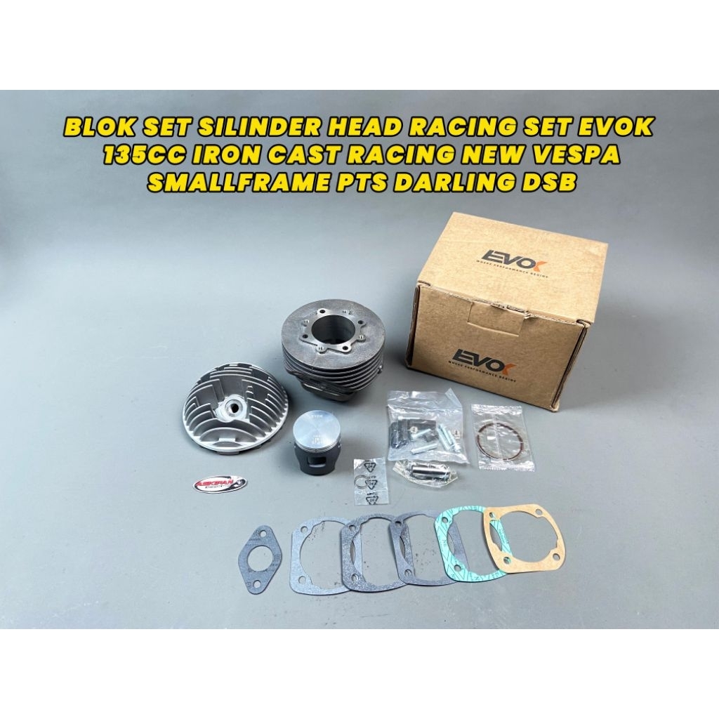BLOK SET SILINDER HEAD RACING SET EVOK 135CC IRON CAST RACING NEW VESPA SMALLFRAME PTS DARLING DSB. 