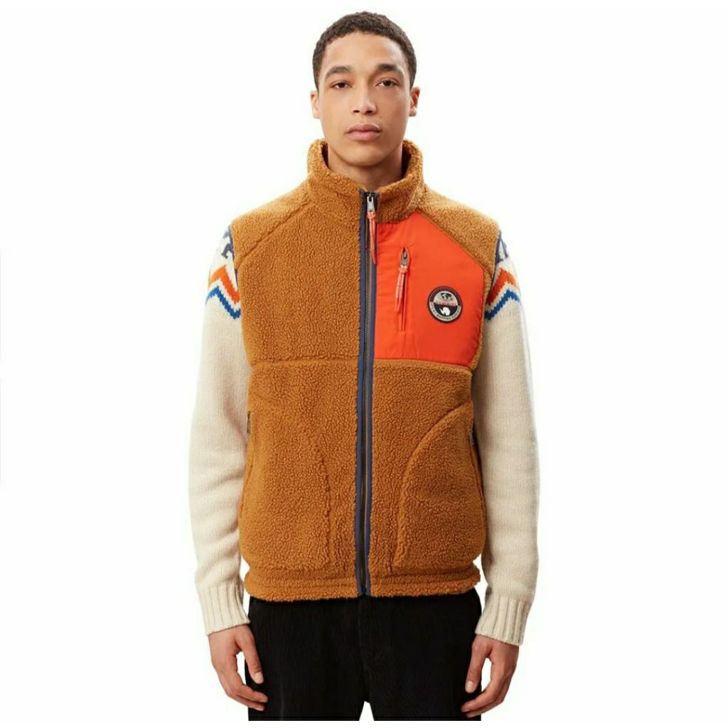NAPAPIJRI TOE VEST MEN'S GOLDEN BROWN JAKET ROMPI PRIA HIKING TREKKING TRAVELING ORIGINAL