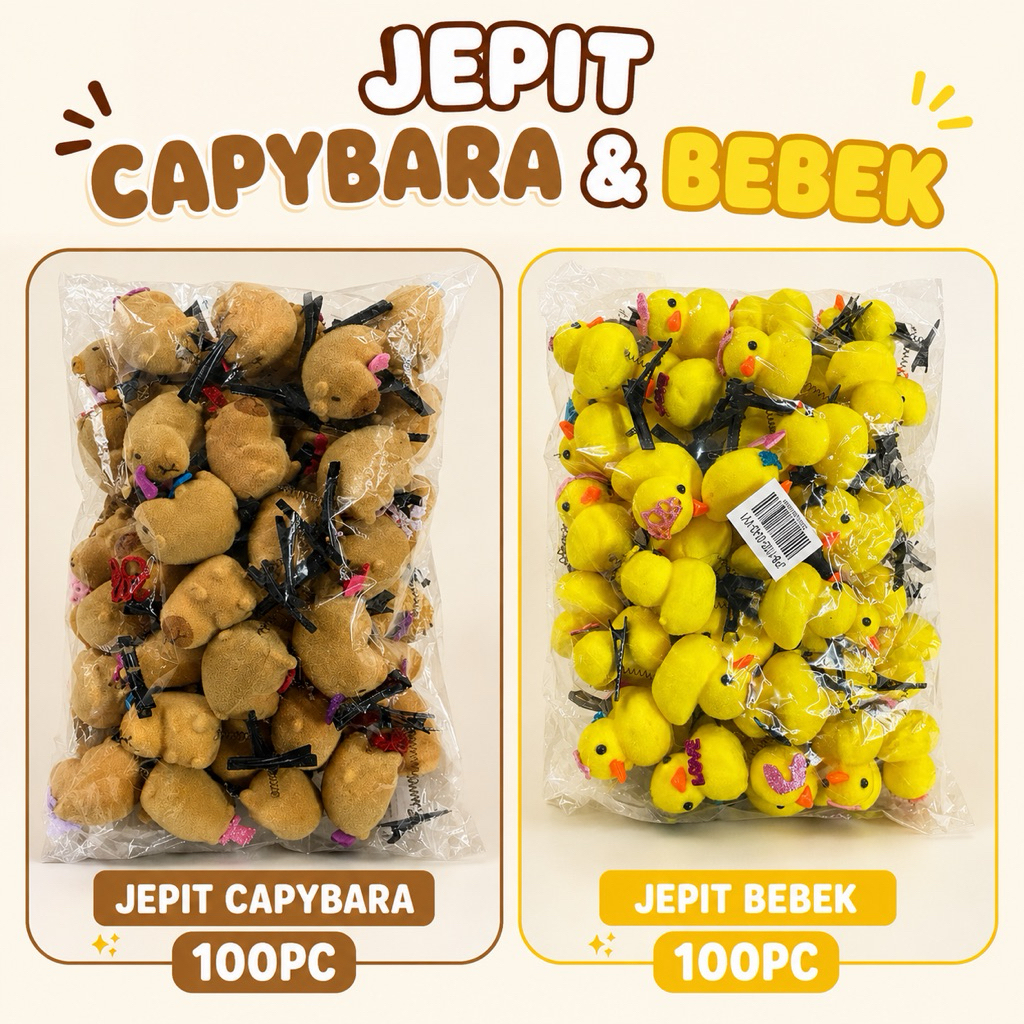 ACE - 100pc Jepitan Bebek Tuing Tuing dan Capybara Lucu Jepit Bebek 100pc Jepit Capybara 100pc