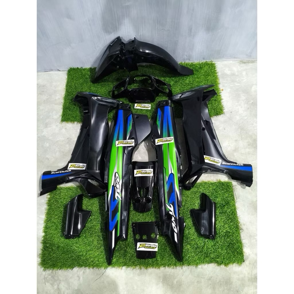 Body set halus yamaha fiz r full Hitam set striping ss two hijau biru