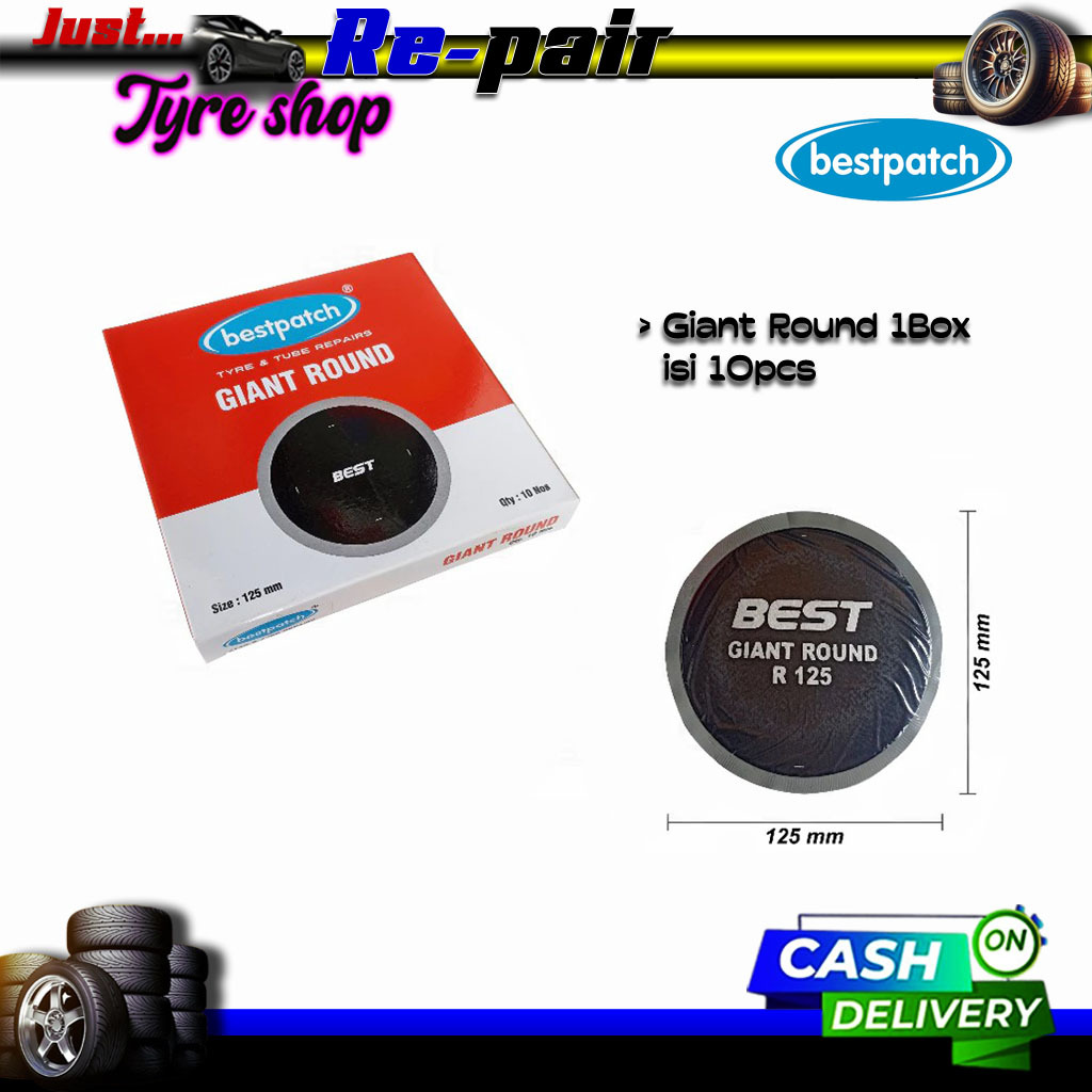 Paket Karet Tambal Ban Dalam Bestpatch Giant Round + Lem Bestpatch - Tambal Ban TipTop
