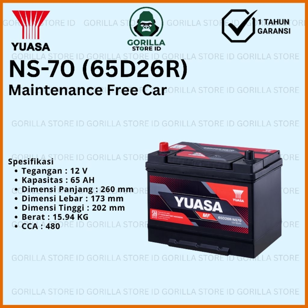 Baterai Aki YUASA Maintenance Free Car NS70 12V 65AH - 65D26R