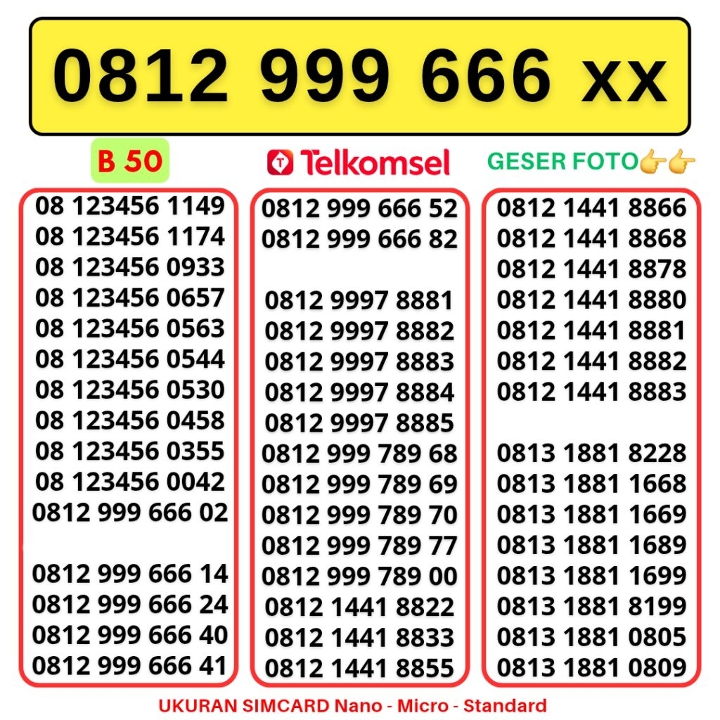NOMOR CANTIK TELKOMSEL SUPER 999 666 SUPPORT 4G LTE 5G KARTU PERDANA SIMPATI TELKOMSEL NOMER CANTIK 
