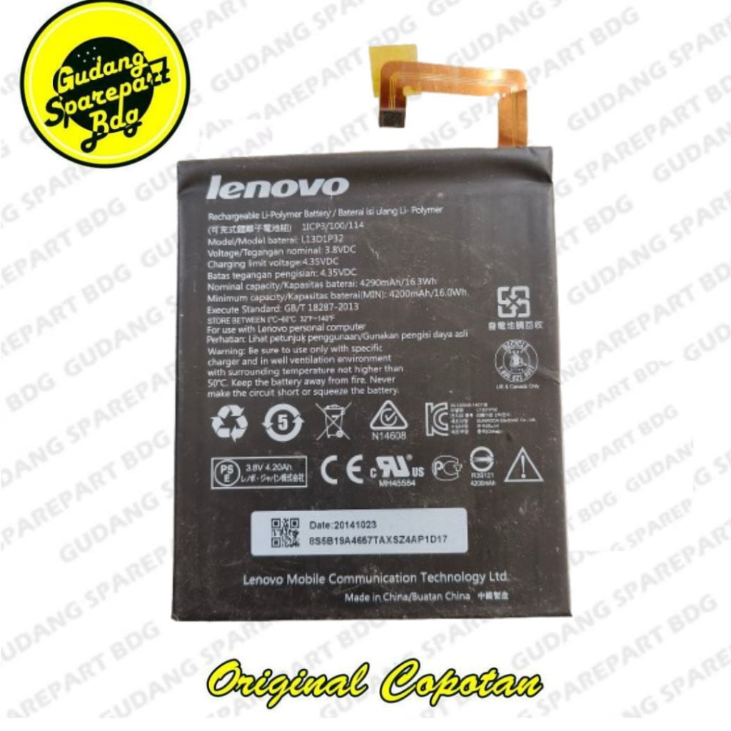 Baterai Lenovo Tab A5500 L13D1P32 Second Original Copotan