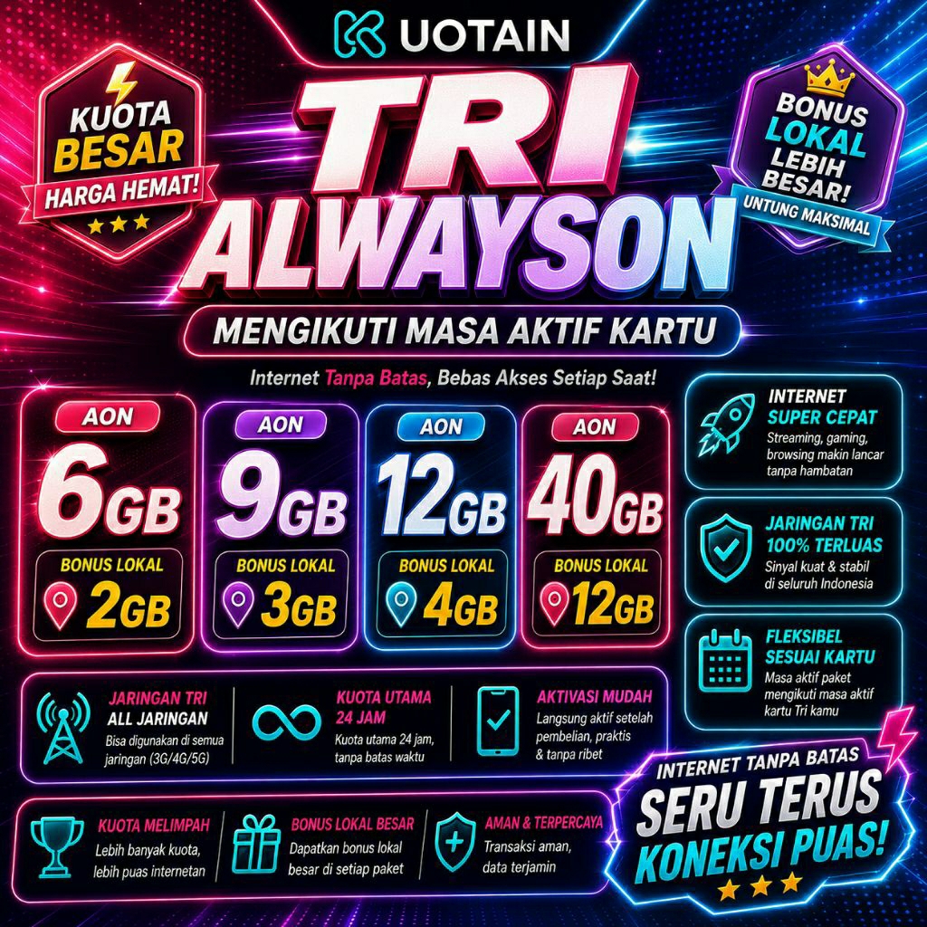 Kuota Data Tri AON/Tri Data AlwaysOn/Paket Data Tri AON