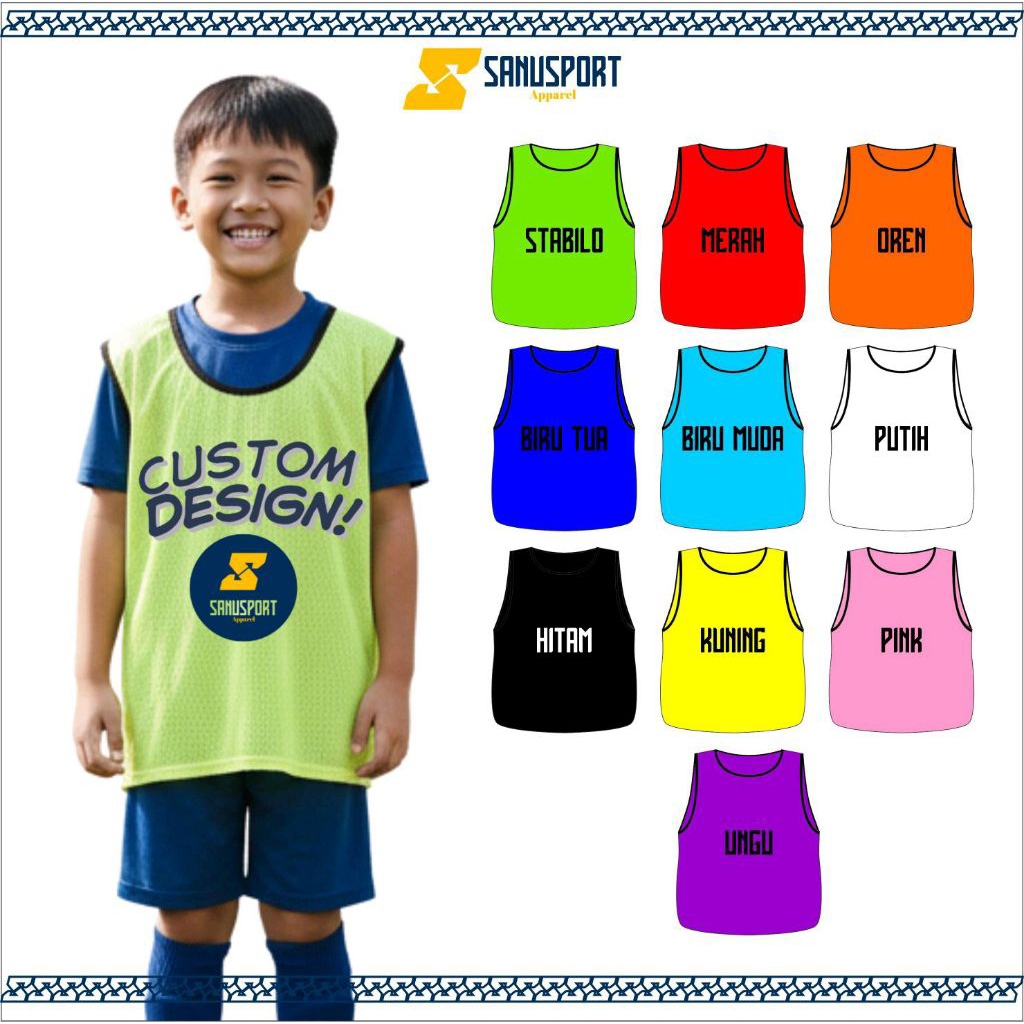 ROMPI LATIHAN SEPAK BOLA CUSTOM SABLON UKURAN ANAK / ROMPI FUTSAL ANAK
