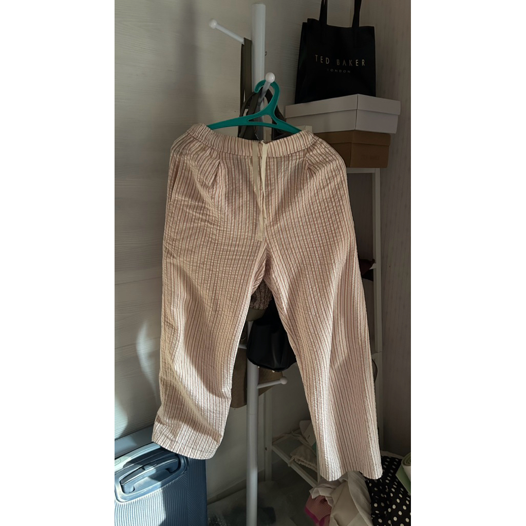 uniclo stripe pants brown | preloved | linen