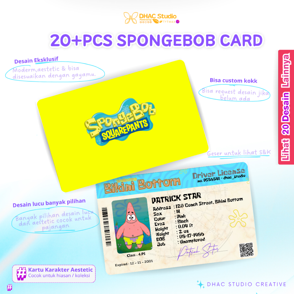 20+ SERIES | SPONGEBOB SERIES ID CARD CUSTOM | DESIGN KARTU KARAKTER BIKINI BOTTOM PREMIUM