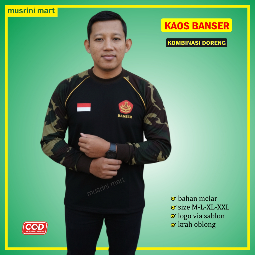 Kaos Banser Lengan Panjang Kombinasi Doreng Atribut Banser Nu Tshirt Banser Musrini Mart