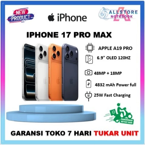APPLE iPhone 13-17 Pro Max - 256GB - 512GB - 1TB  A19 Pro 6.9" OLED 120Hz Resmi IBOX