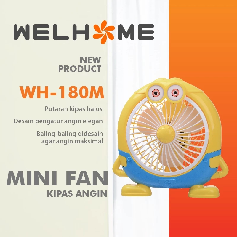 WELHOME Kipas Angin Karakter Minion Kipas Angin Meja Desk Fan 10 Inch WH-180M