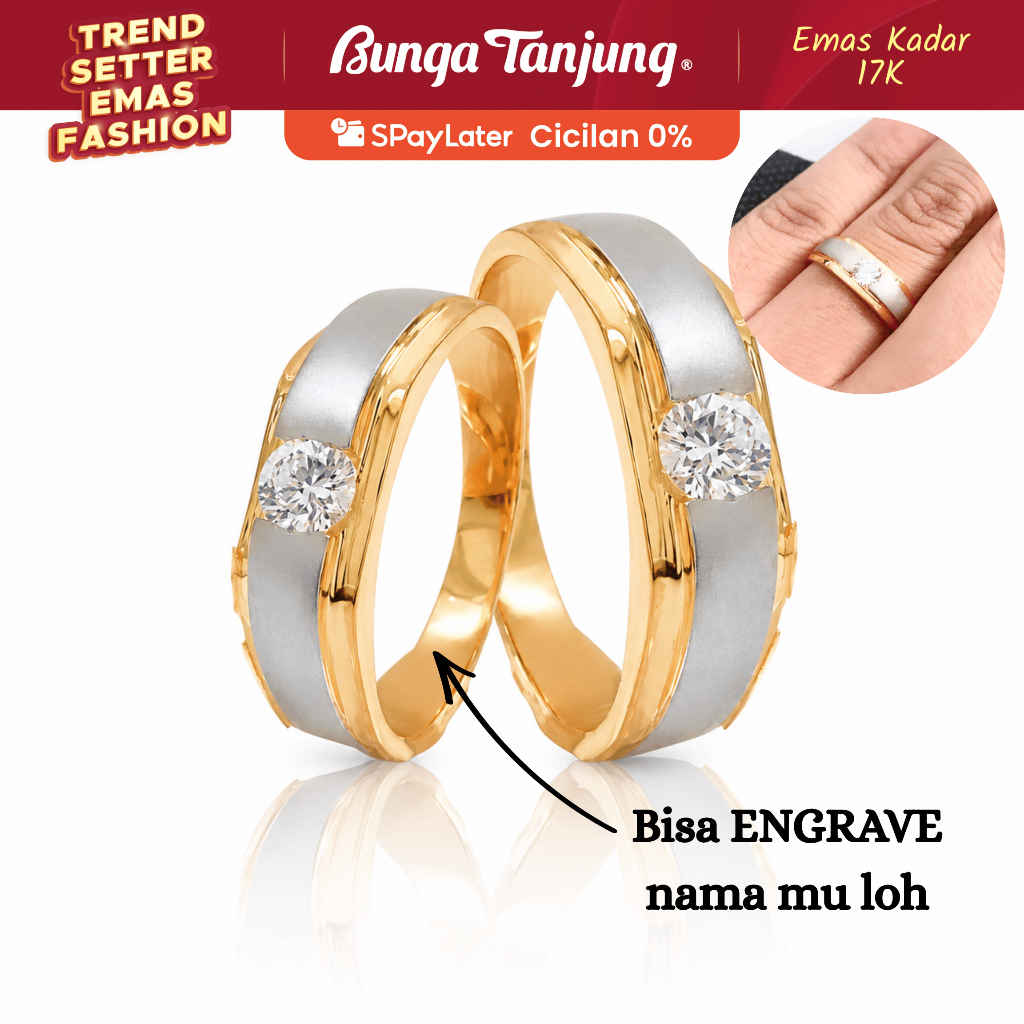 CINCIN NIKAH CLAIRE WEDDING RING - EMAS 17K - BUNGA TANJUNG GOLD