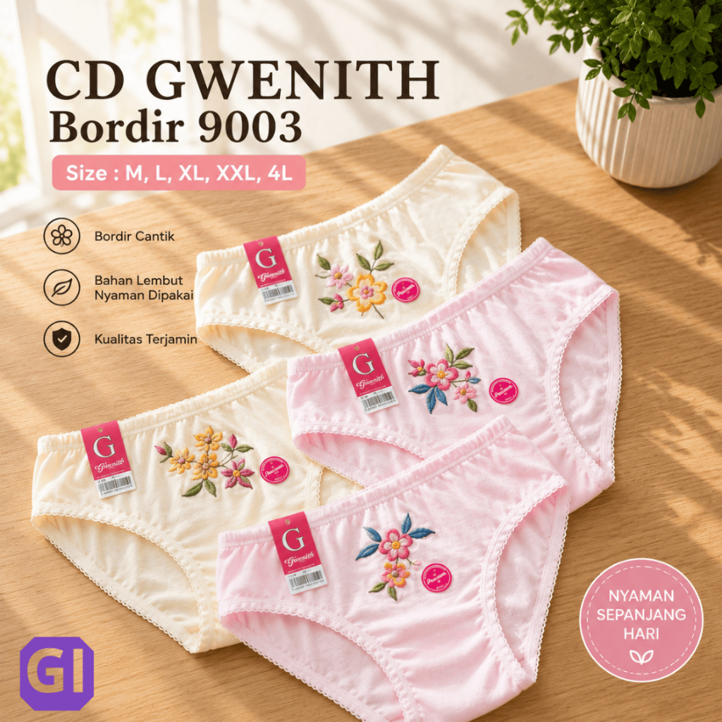 6 PCS | 12 PCS | CD Wanita Motif BORDIR | Celana Dalam Wanita Murah BAHAN TEBAL | Jumbo Size | CD GW