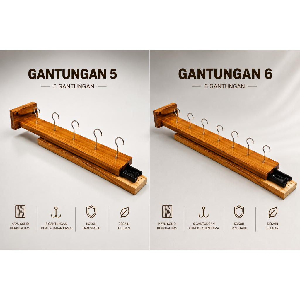 Rel Panci Gantung Kayu Jati Free 5 dan 6 Cantolan Gantungan Wajan Soled Termurah 40cm Tarik Dorong K