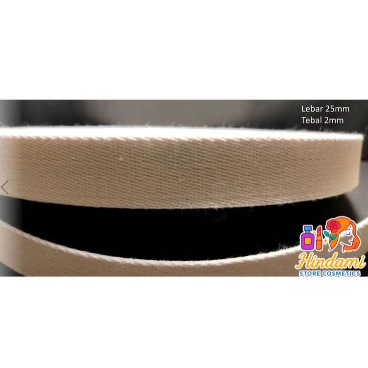 TALI WEBBING LEBAR 2,5 CM TEBAL 2 MM KATUN TALI TAS PUTIH TULANG HARGA PER 1 ROLL