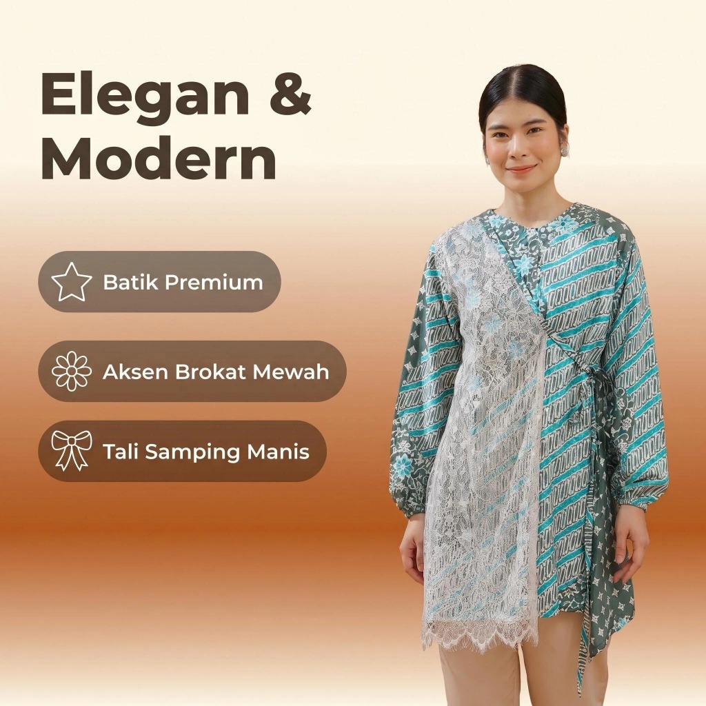 Noura-_Anami Set Tunik Batik Brukat Wanita + Celana Panjang Makmara Premium — Outfit Kondangan Kerja