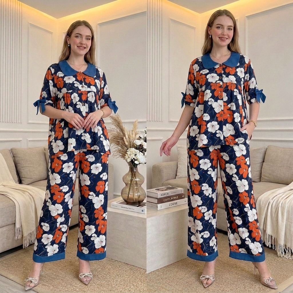 YOLLA SET RAYON LD 110CM // ONE SET RAYON PRINTING // SETELAN WANITA LENGAN PENDEK // ONE SET MOTIF 