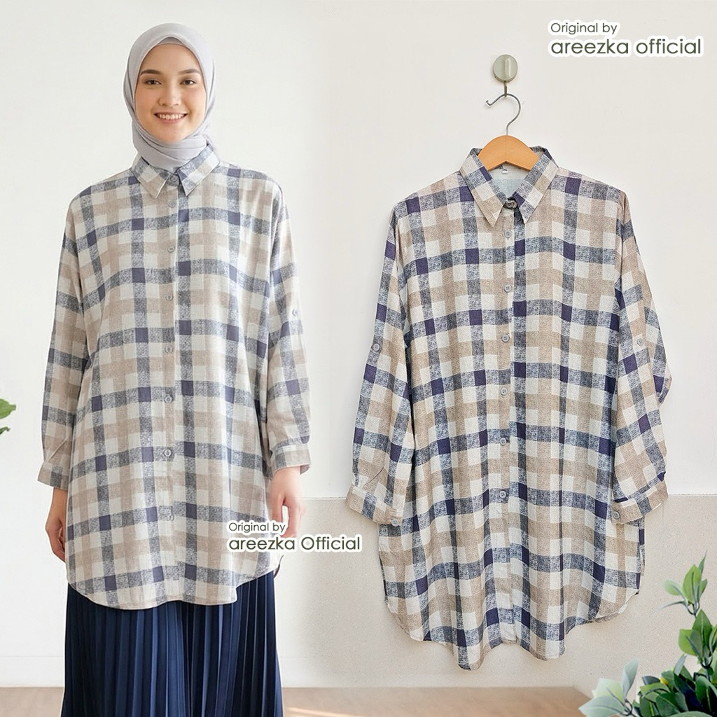 Stefany Atasan Kemeja Tunik Motif Kotak Kotak by Areezka Size Jumbo XXL 5L