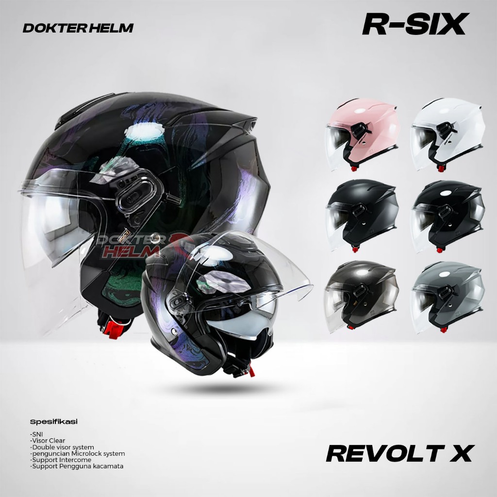 Helm Rsix Revolt X Motorcycle Half Face Double Visor Helm Pria dan Wanita Helm SNI Terbaru