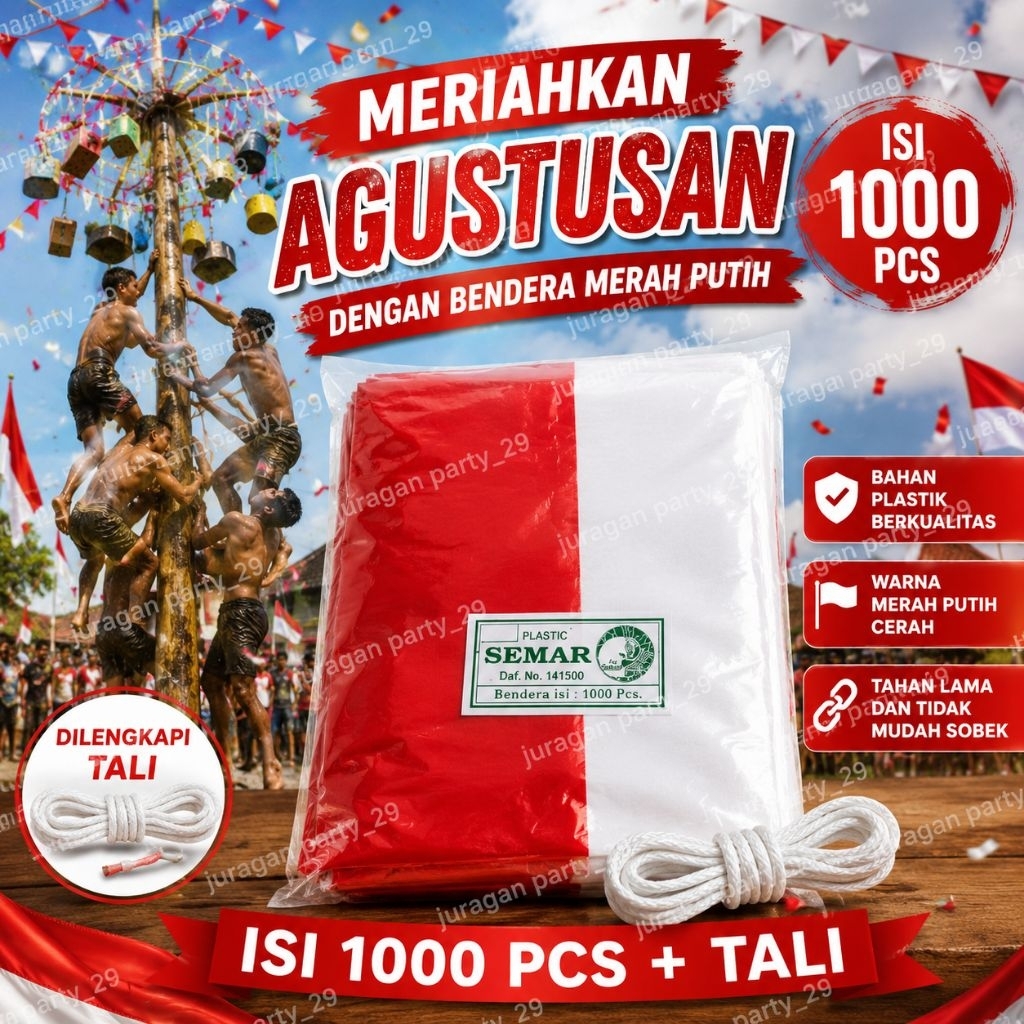(isi 1000+Tali)Bendera Plastik Merah putih semar,Bendera Plastik Agustusan,Bendera Plastik